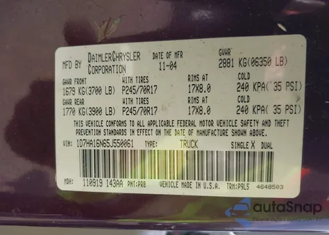 2005 Dodge Ram 1500 St from USA, damaged, VIN 1D7HA16N65J550061